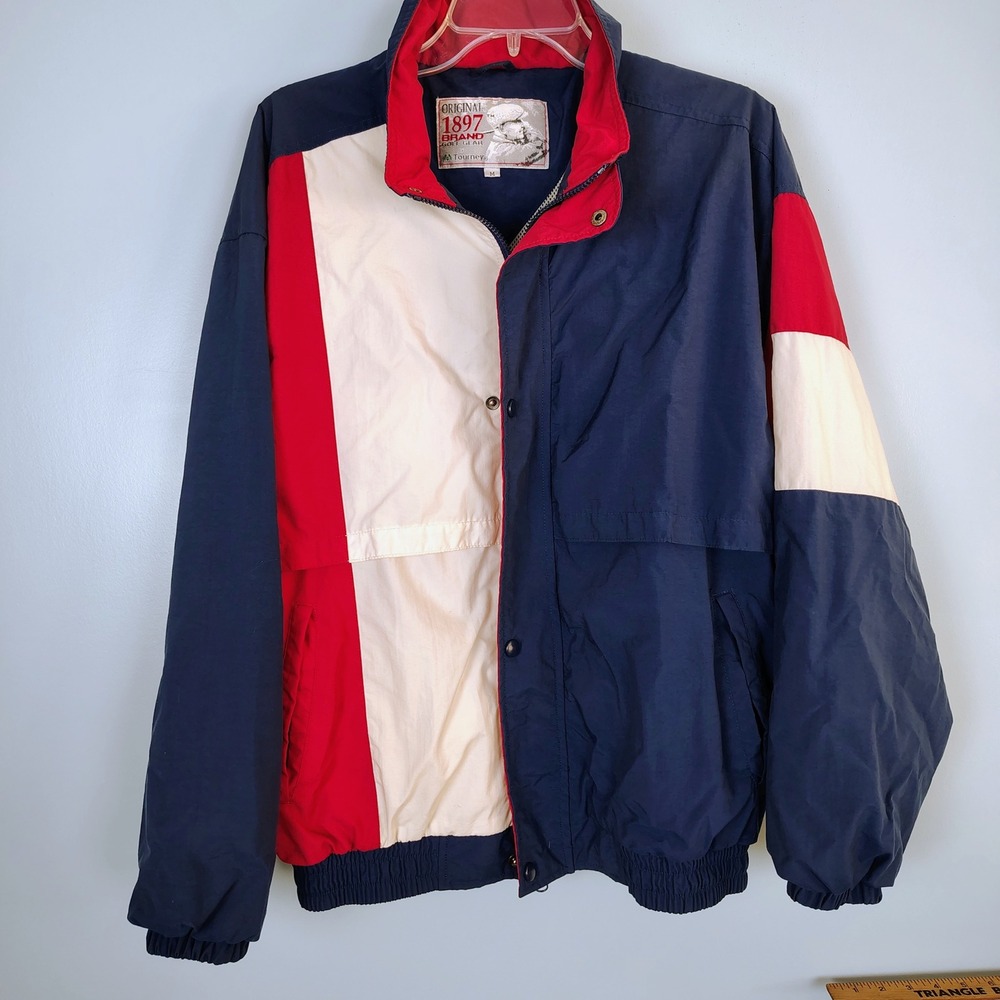 Original 1897 Brand Golf Gear Tourney Mens Colorblock Windbreaker Jacket‎ Navy M